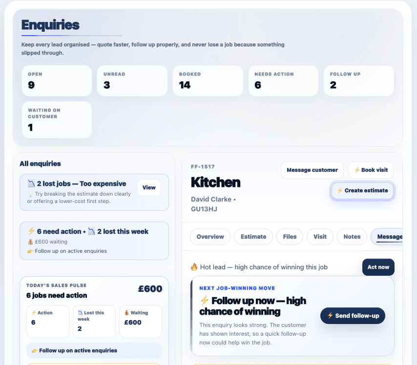 FixFlow enquiries dashboard